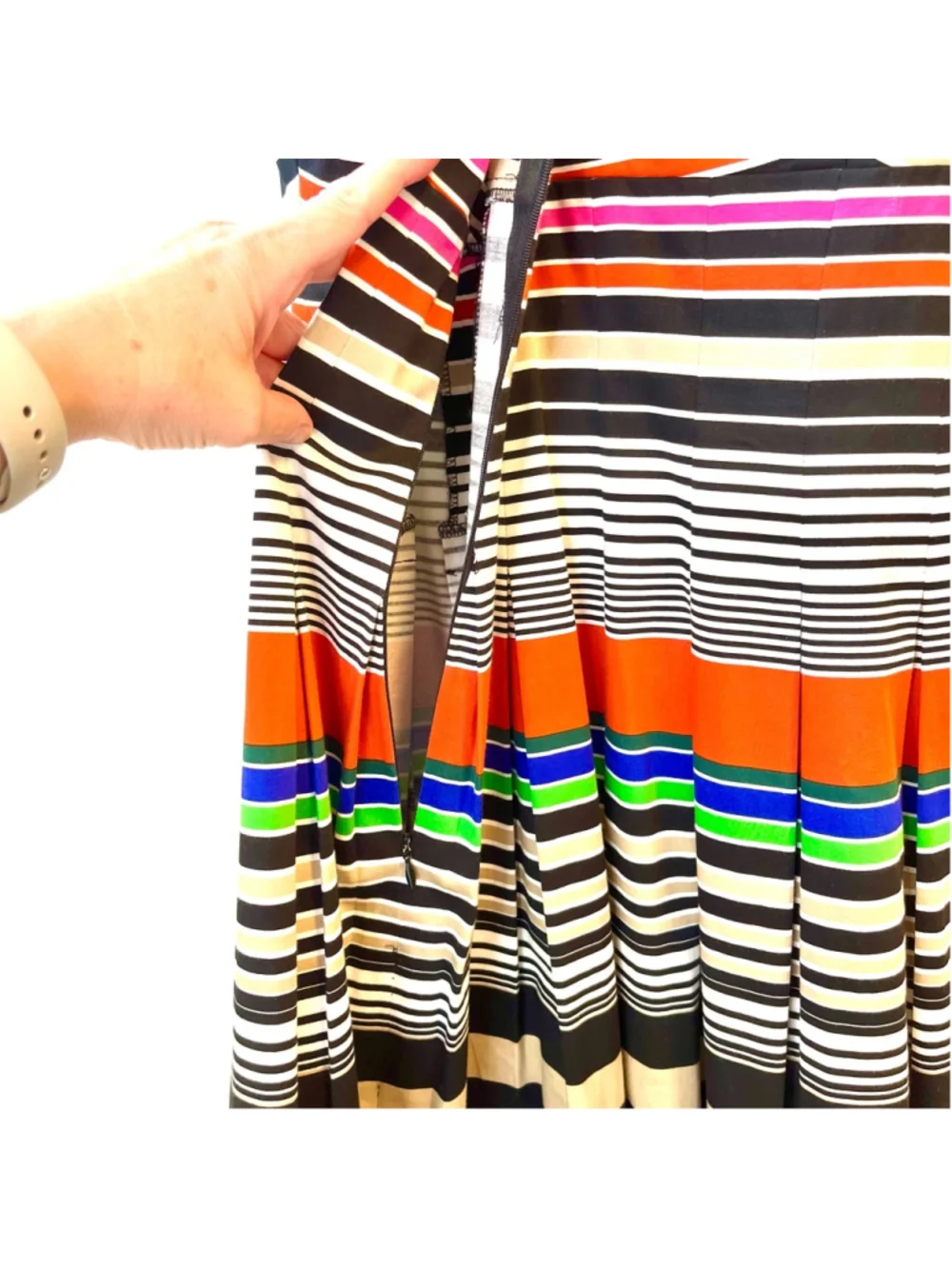 Calvin Klein Multicolor Striped Fit & Flare Pleated Sundress Cotton Stretch Midi - Picture 13 of 16